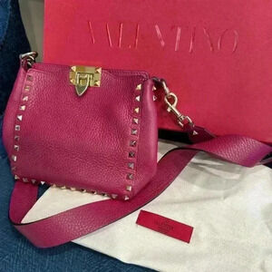 VALENTINO GARAVANI Calfskin Mini Rockstud Flip-Lock Messenger Bag Red with box